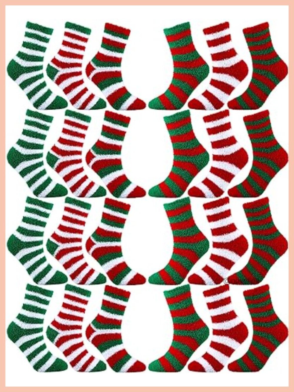 Christmas Fuzzy Slipper Socks 12 Pairs Polyester Spandex Striped Cozy
